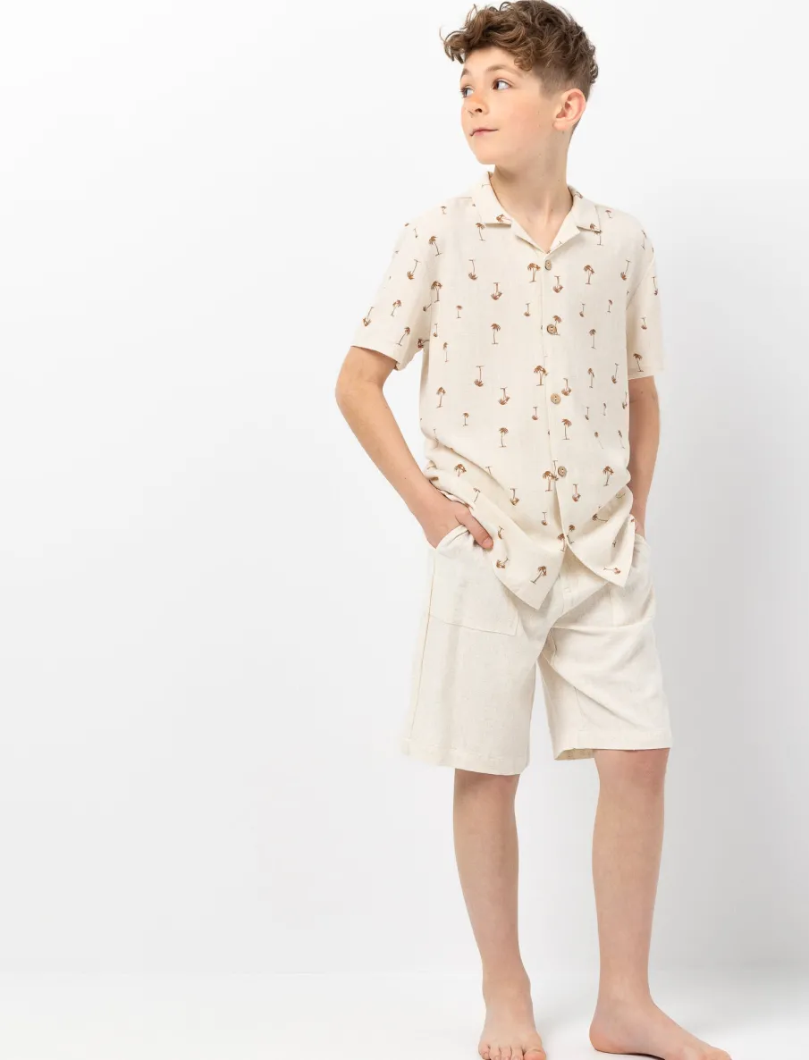 Linen-Blend Elastic-waist Shorts
