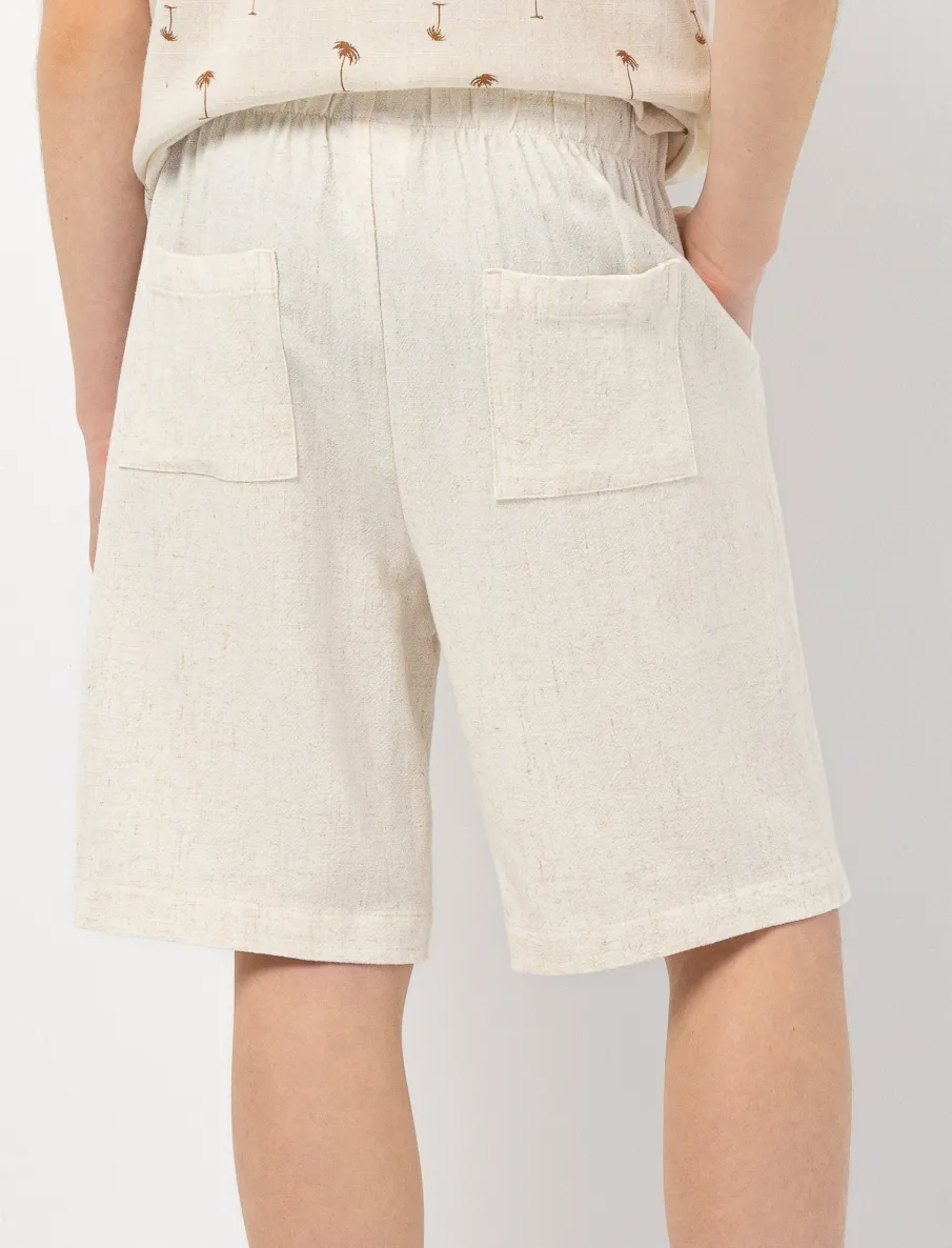Linen-Blend Elastic-waist Shorts
