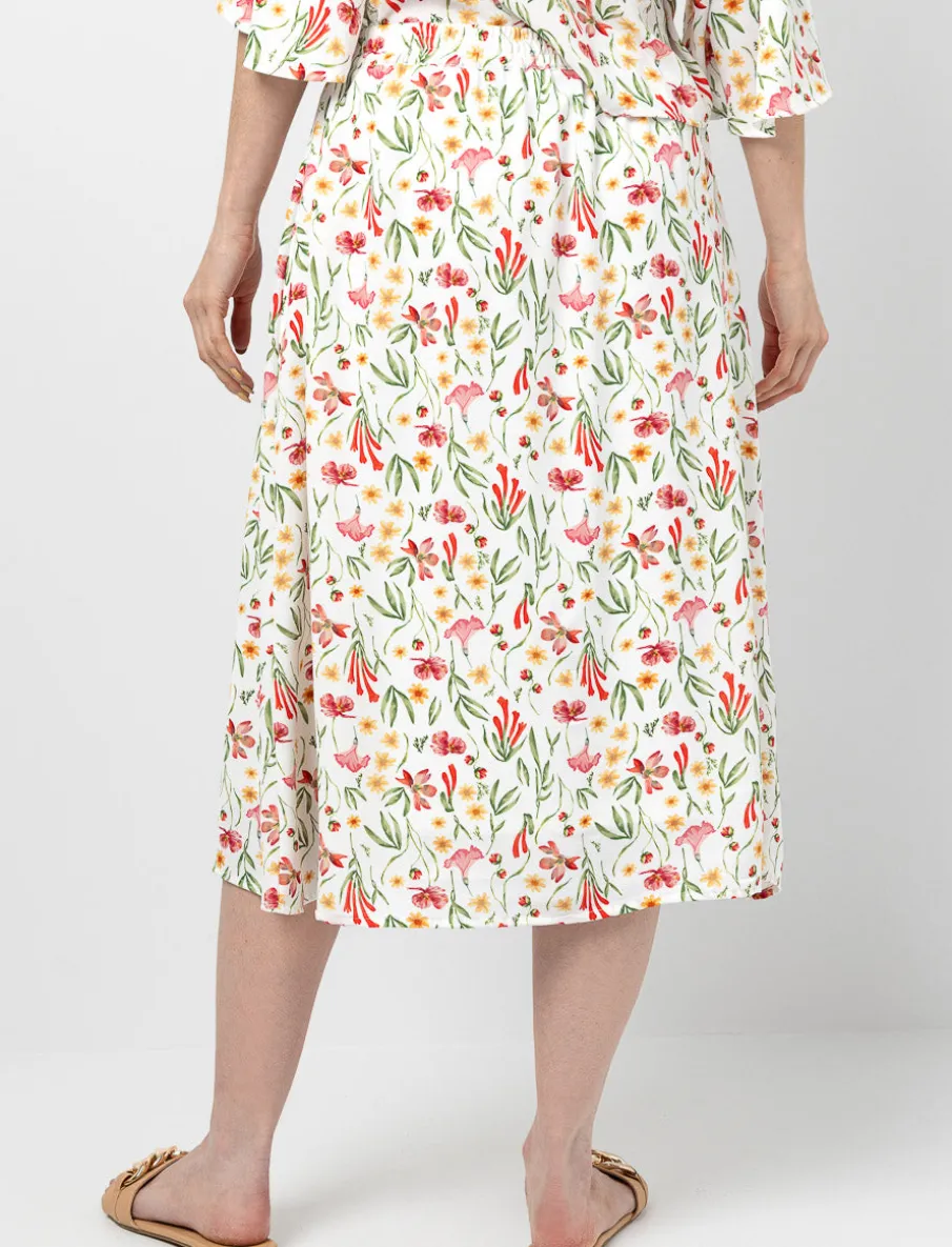 Long Flared Floral Print Skirt