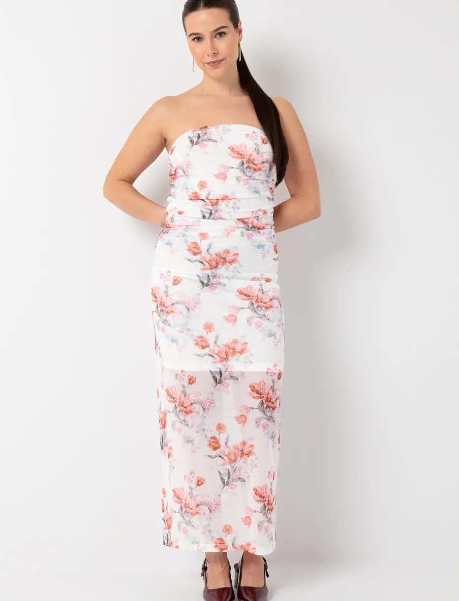 Maxi Printed Dress with Gathered Sides