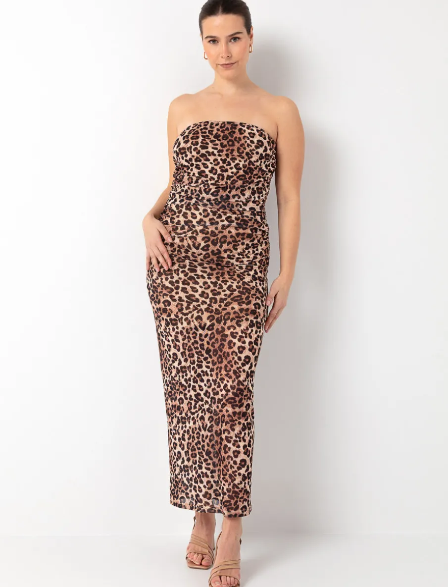 Maxi Printed Dress with Gathered Sides