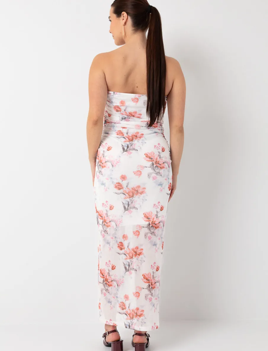 Maxi Printed Dress with Gathered Sides