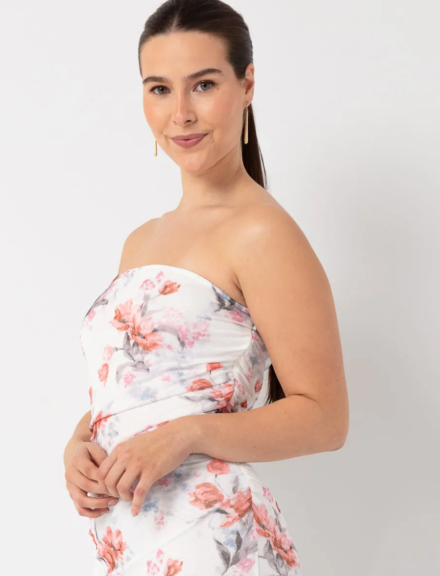 Maxi Printed Dress with Gathered Sides