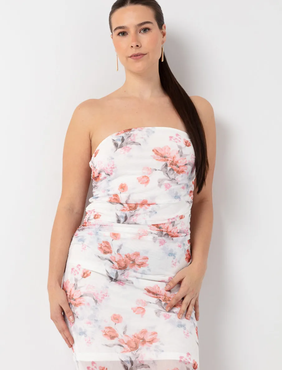 Maxi Printed Dress with Gathered Sides