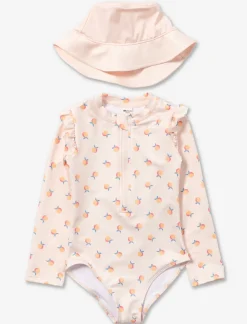 One-Piece Swimsuit with Matching Hat - Little Girls