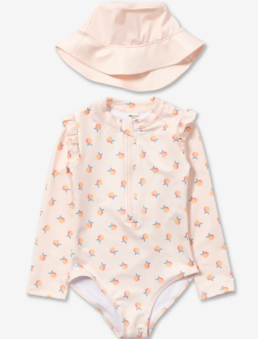 One-Piece Swimsuit with Matching Hat - Little Girls
