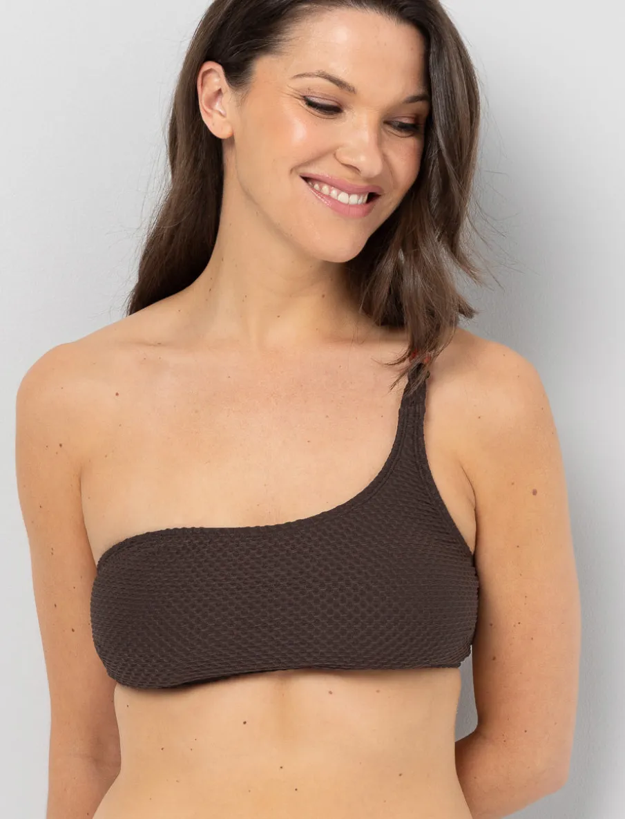 One-shoulder Textured Bikini Top