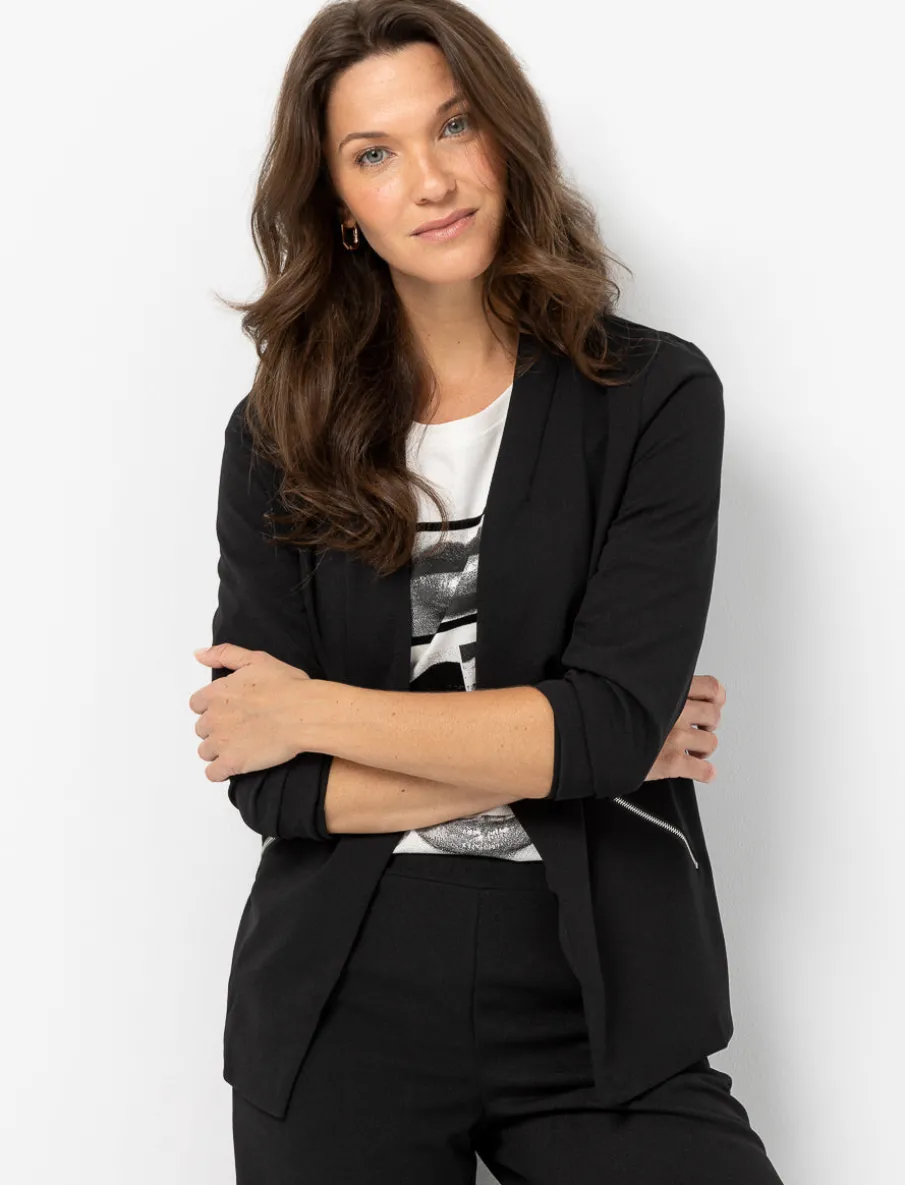 Open Blazer with Decorative Zipper Pockets