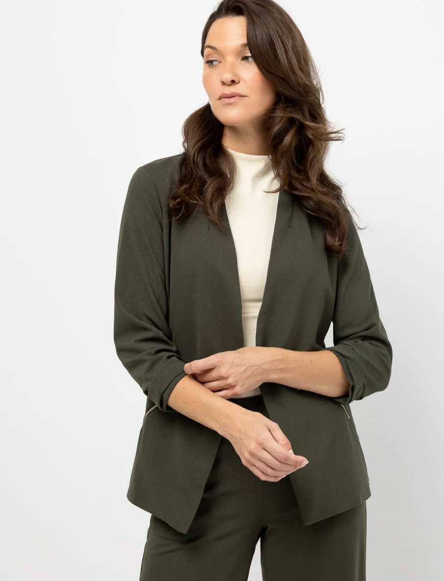 Open Blazer with Decorative Zipper Pockets