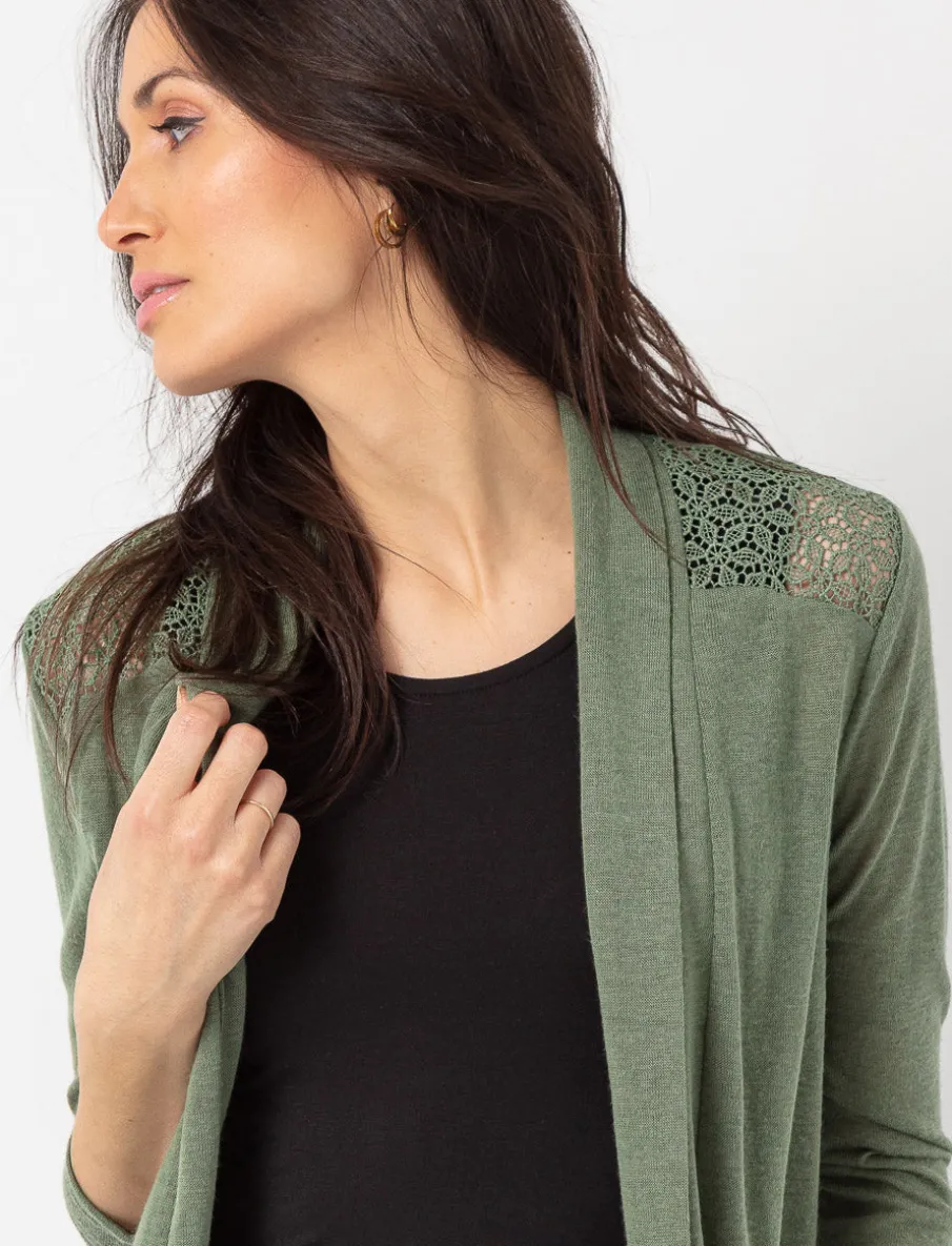 Open Cardigan with Crochet Inserts