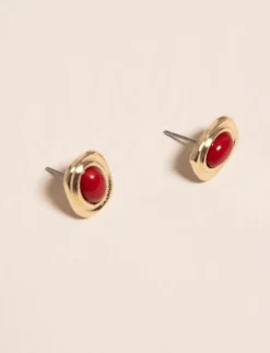 Oval Stud Earrings with Stone