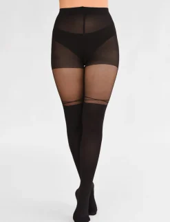 Over-the-knee Tights with Crossed Lines