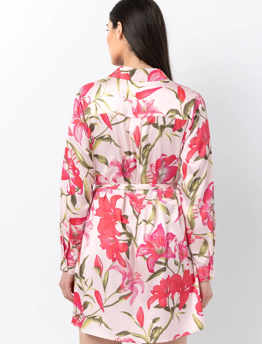 Patterned Satin Shirt Dress