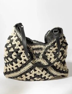Patterned Straw Tote Bag