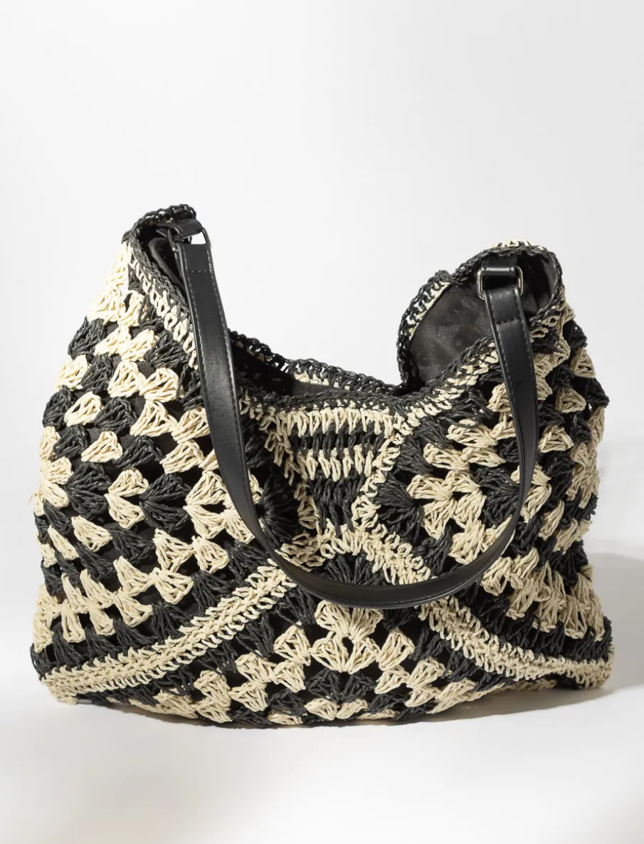 Patterned Straw Tote Bag