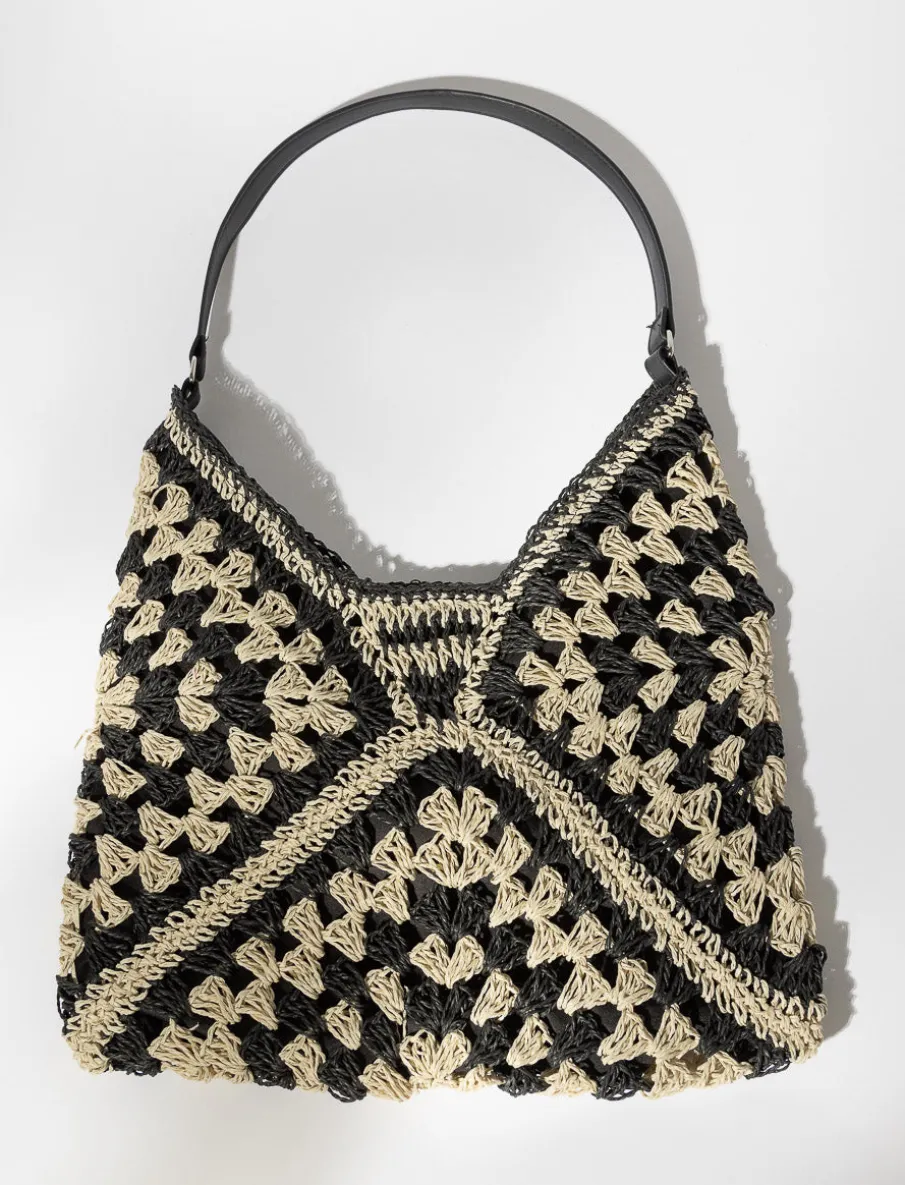 Patterned Straw Tote Bag