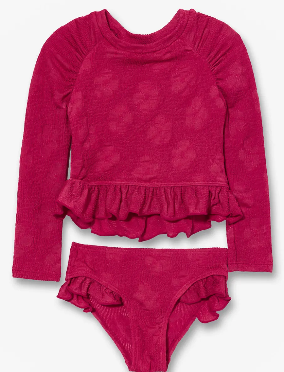 2-piece Ruffle Rash Guard Swimsuit - Little Girl