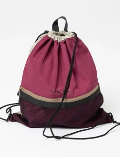 Pink drawstring bag with mesh pocket