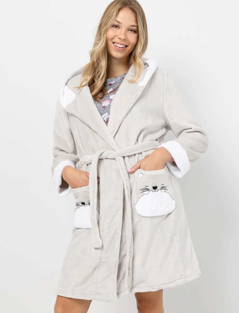 Plush Bathrobe with Cat Pockets
