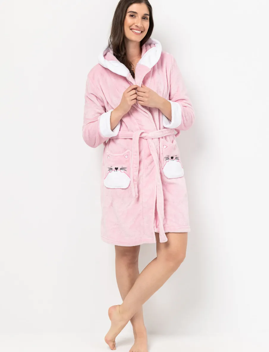 Plush Bathrobe with Cat Pockets