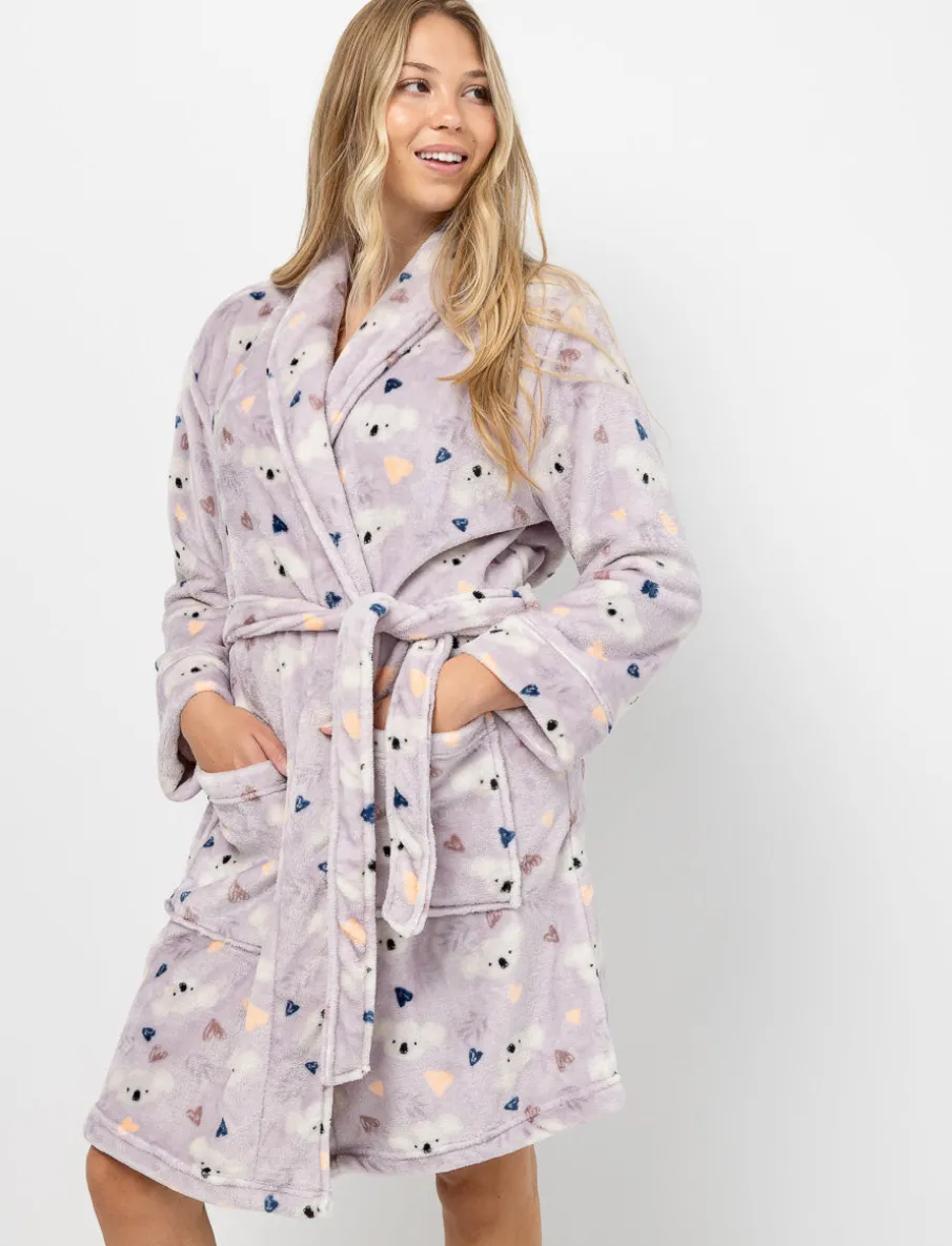 Plush Bathrobe with Koala Print