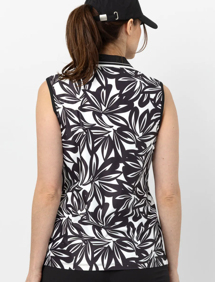 Polo Collar Tank Top with Floral Print