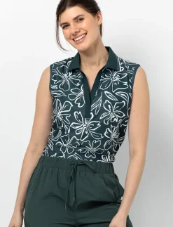 Polo Collar Tank Top with Floral Print