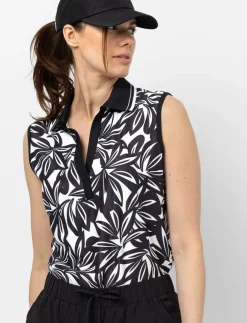 Polo Collar Tank Top with Floral Print