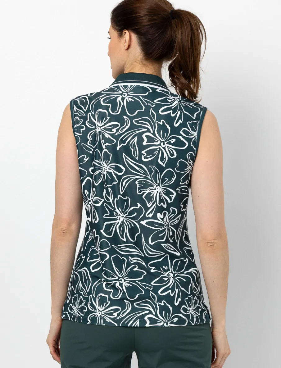Polo Collar Tank Top with Floral Print