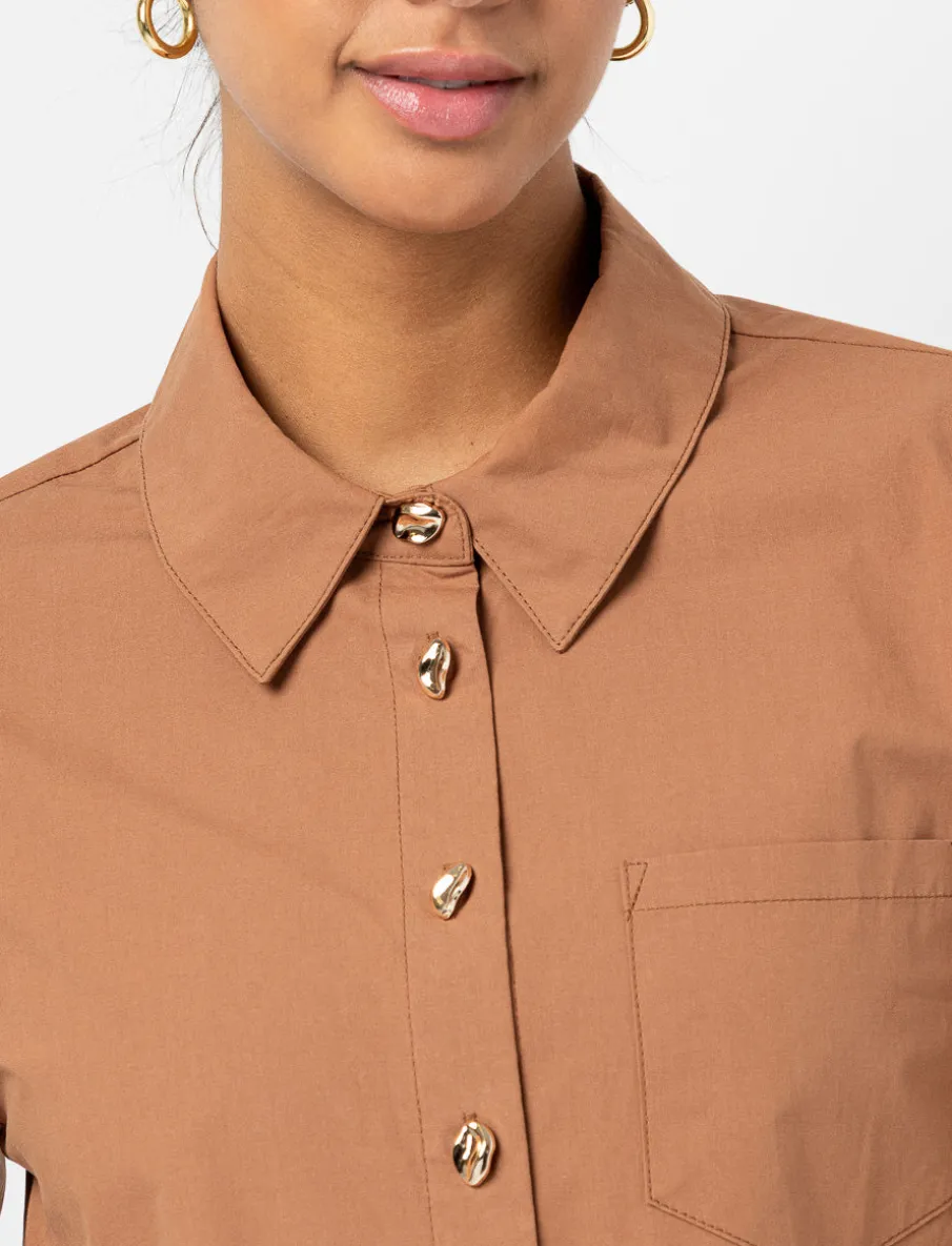 Poplin Shirt with Gold Buttons