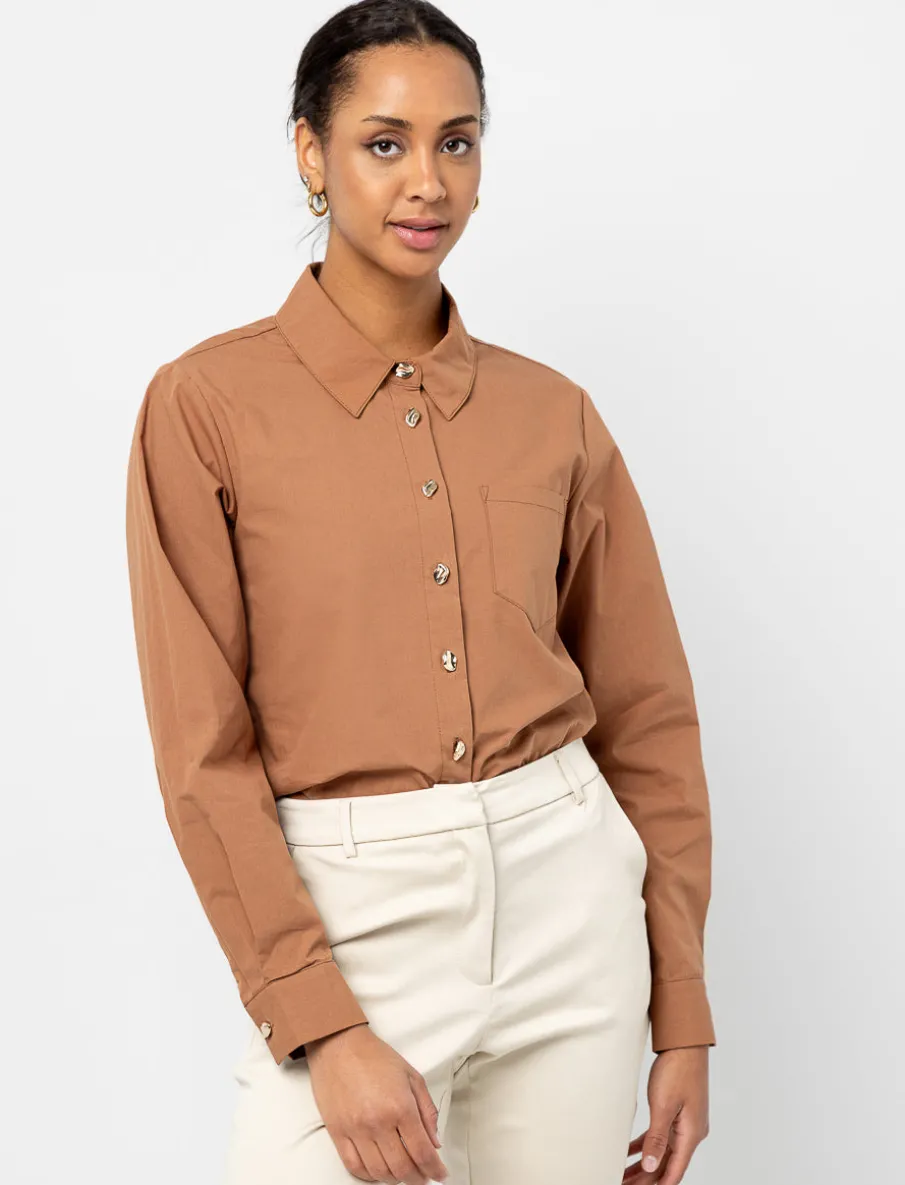 Poplin Shirt with Gold Buttons