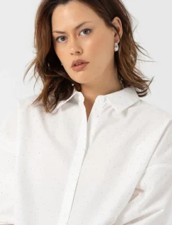 Poplin Shirt with Rhinestone Details