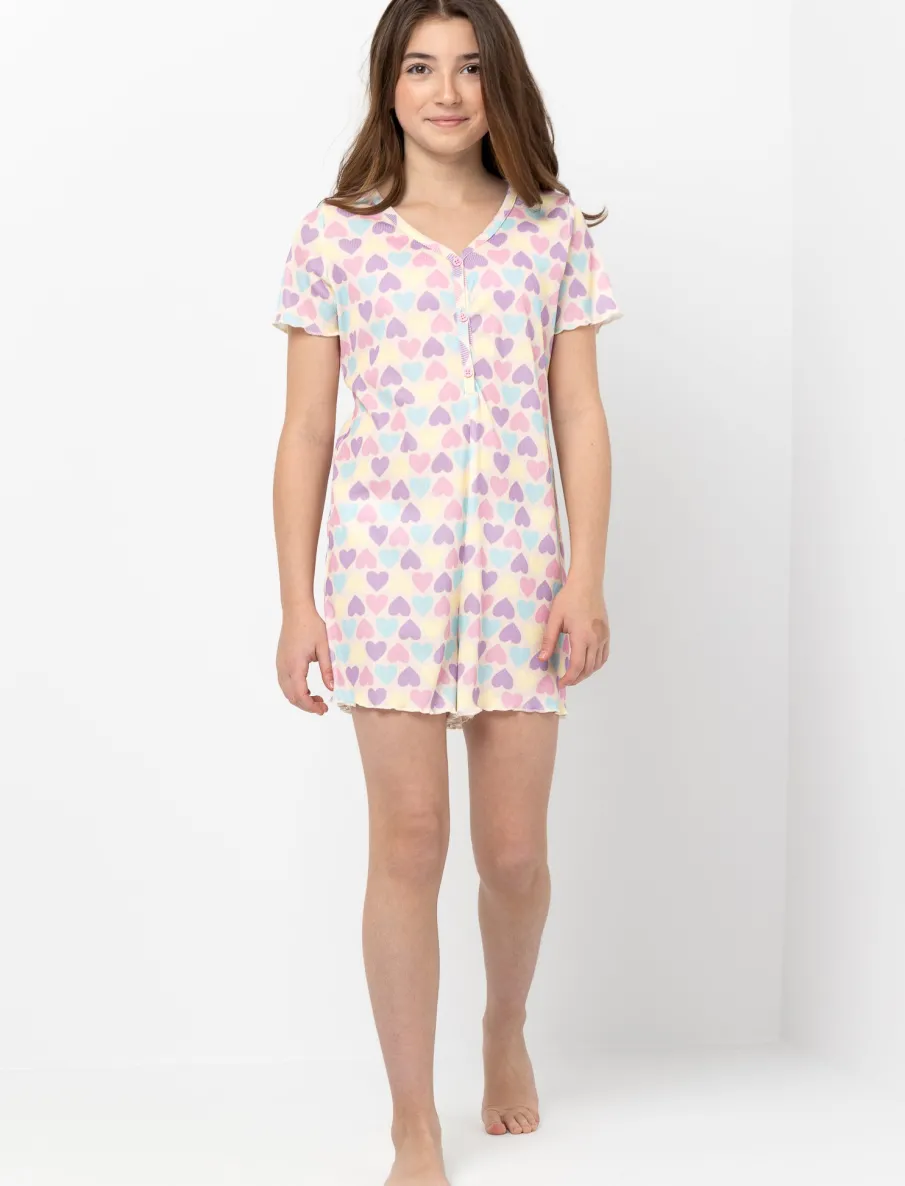 Printed Button-front PJ Romper
