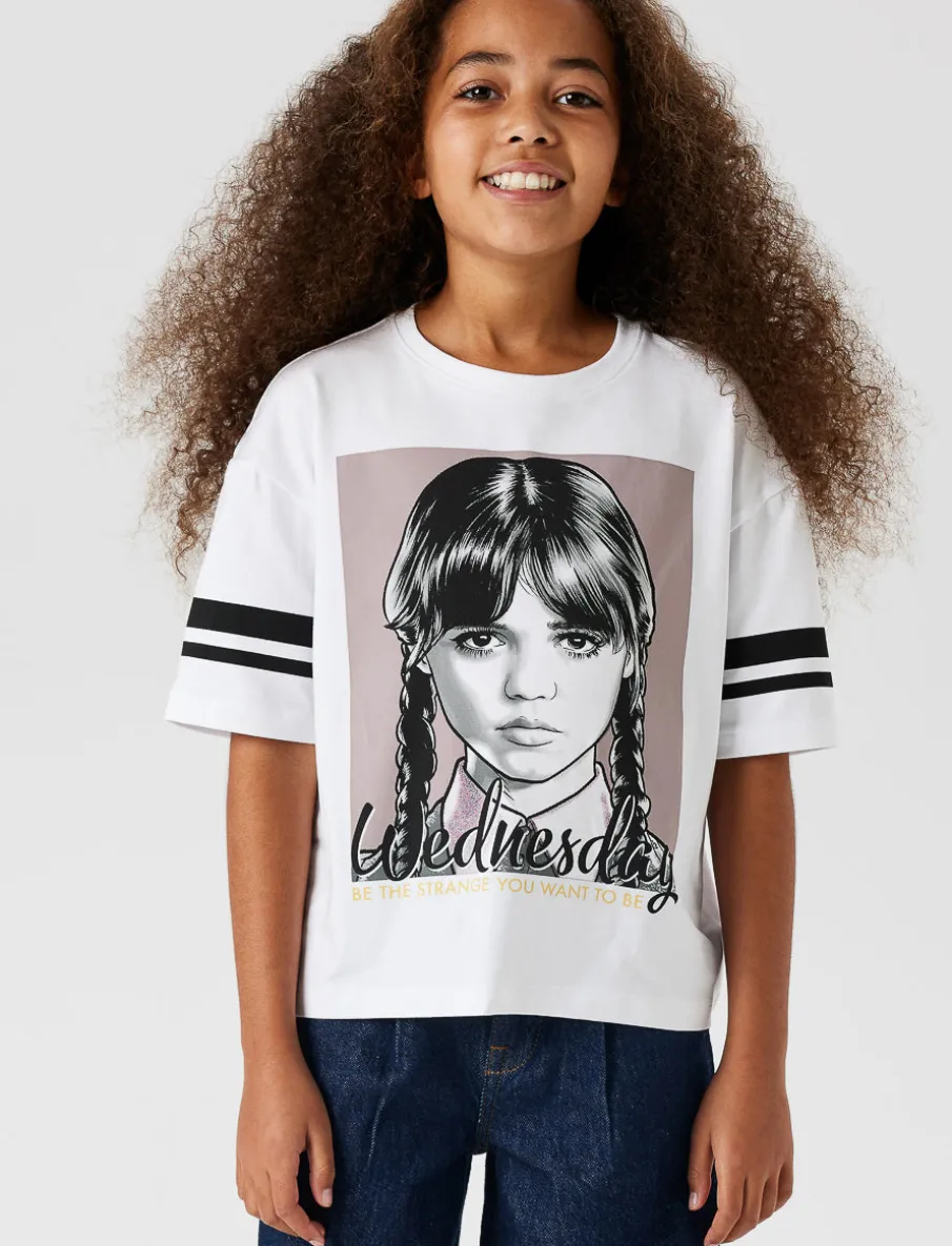 Printed Crew-neck T-shirt - Wednesday Addams