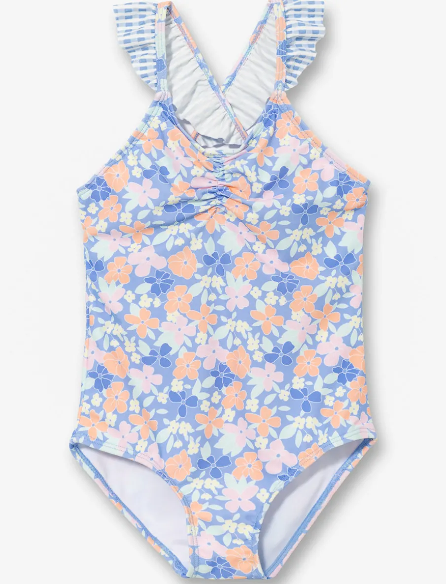 Printed Cross-strap 1-piece Swimsuit with - Little Girl