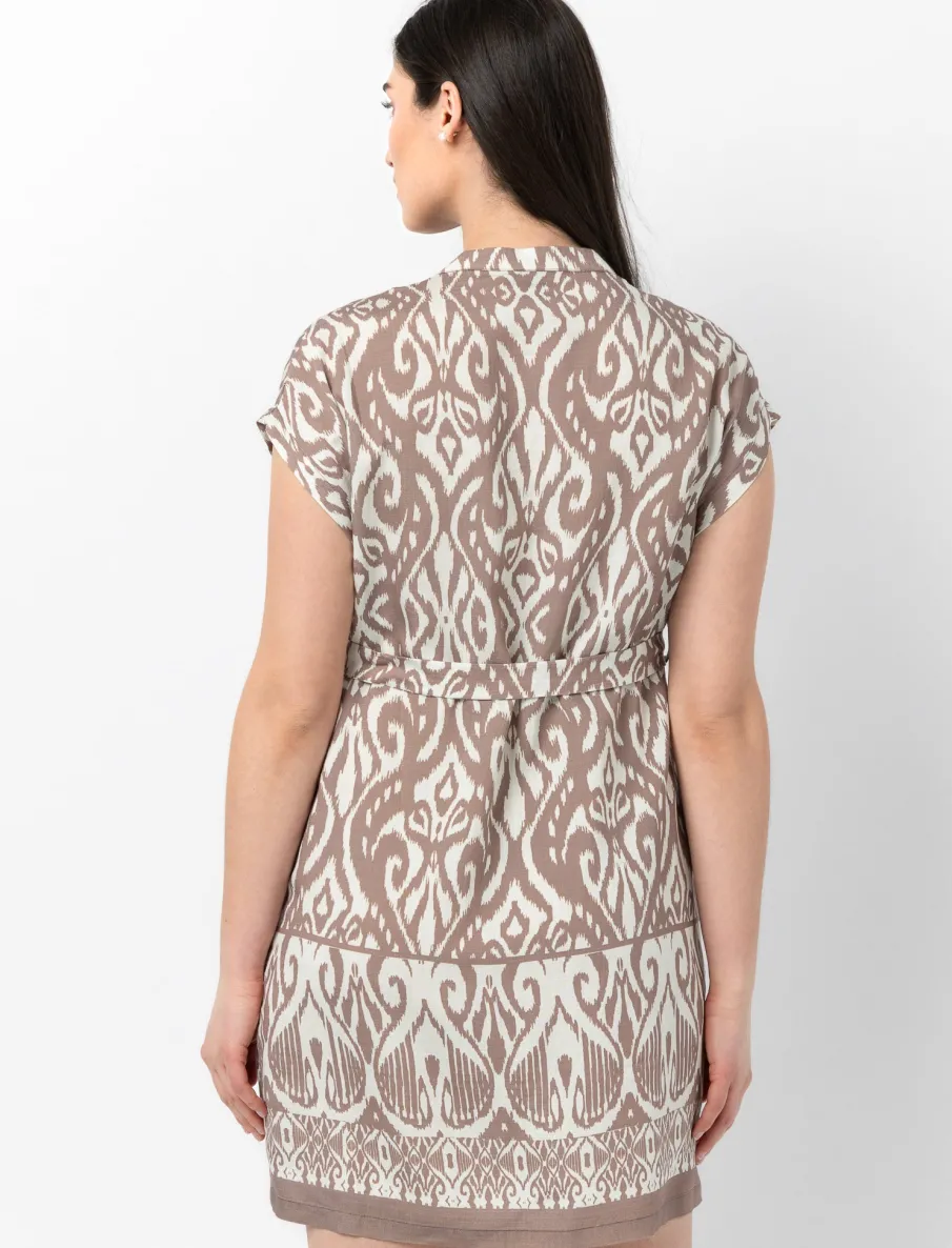 Printed Dolman Dress with Belt