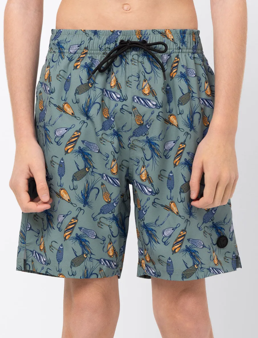 Printed Elastic-waist Boarshorts
