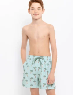 Printed Elastic-waist Boardshorts