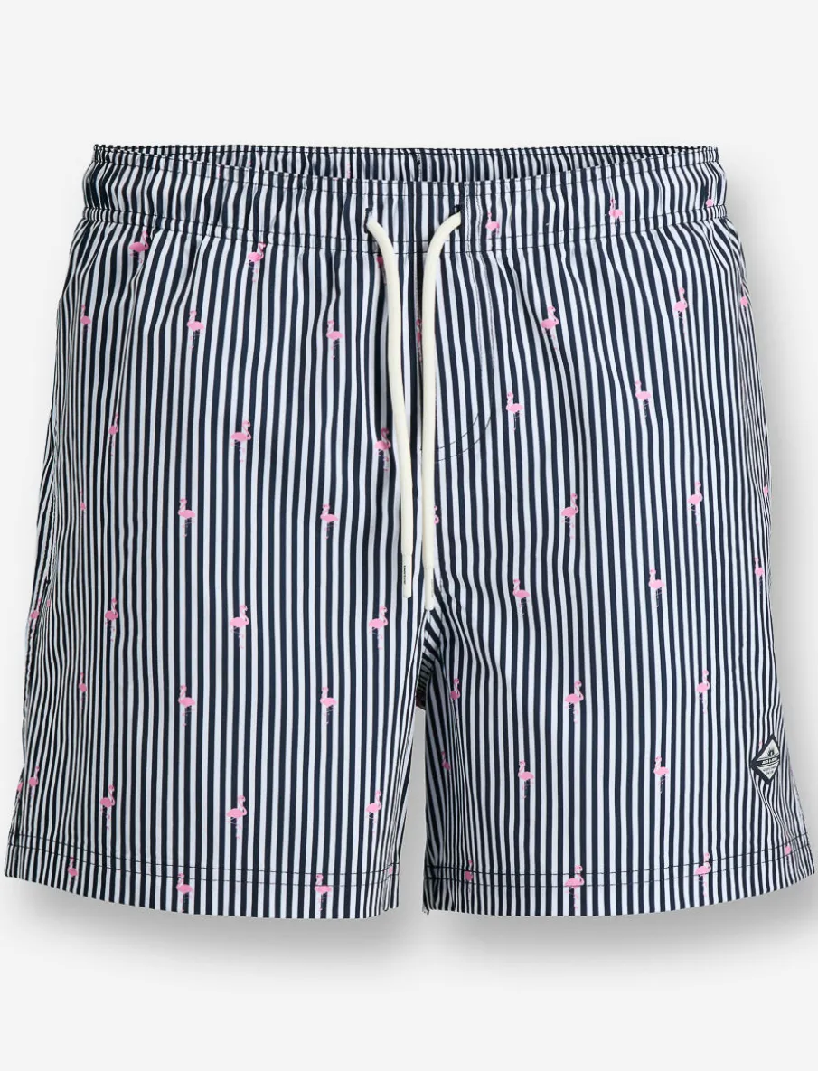 Printed Elastic-waist Swim Shorts