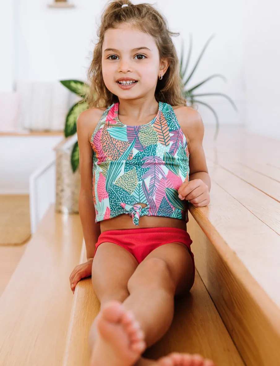Printed Front-tie 2-piece Swimsuit - Little Girl