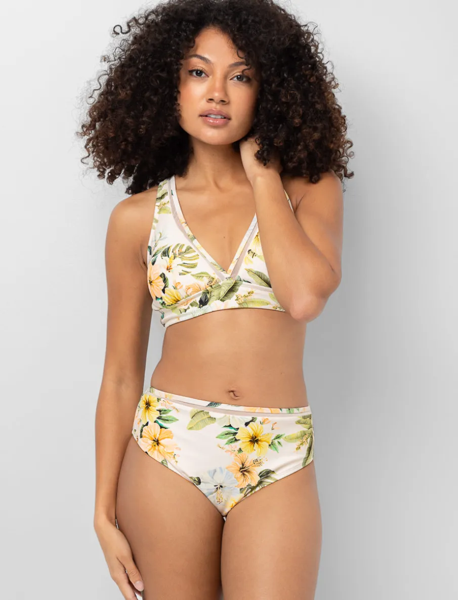 Printed Mesh Detail Bikini Top