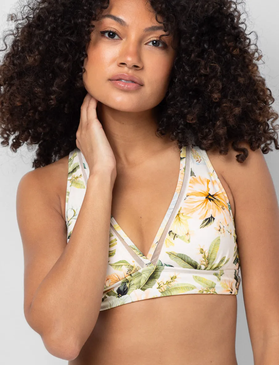 Printed Mesh Detail Bikini Top