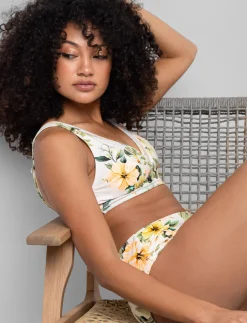 Printed Mesh Detail Bikini Top