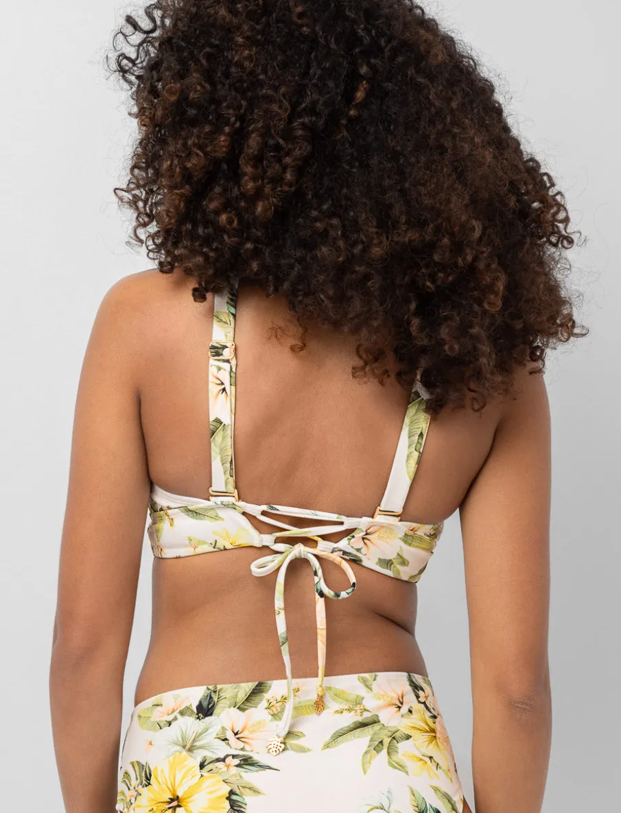 Printed Mesh Detail Bikini Top