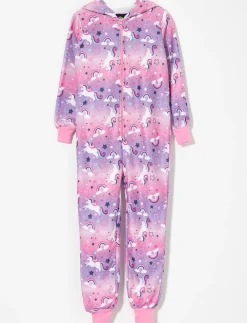 Printed 1-piece Onesie with animal-ear Hood