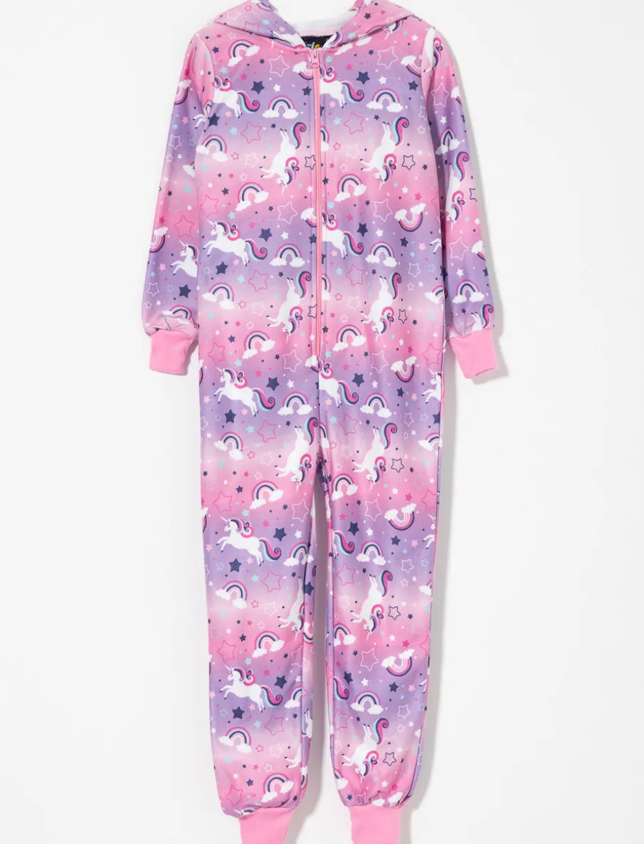 Printed 1-piece Onesie with animal-ear Hood