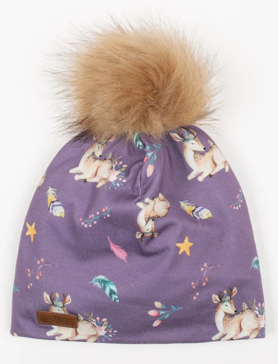 Printed Pompom Beanie - Children