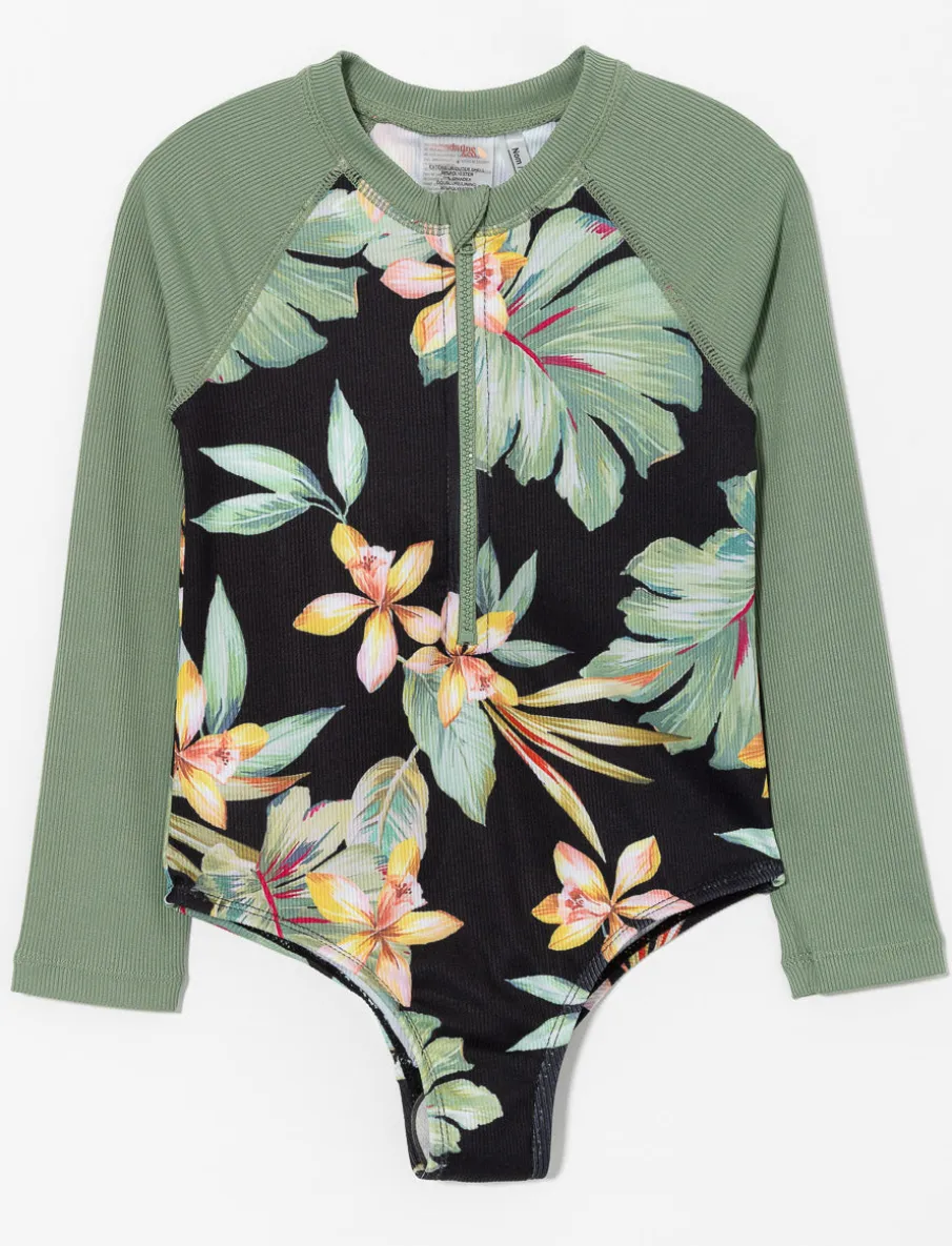 Printed Rash Guard 1-piece Swimsuit - Little Girl