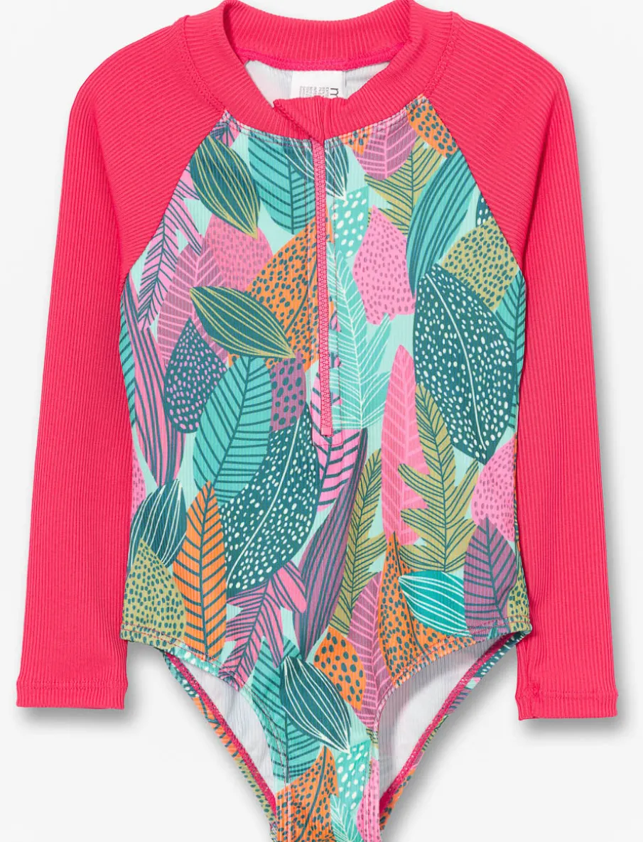 Printed Rash Guard 1-piece Swimsuit - Little Girl