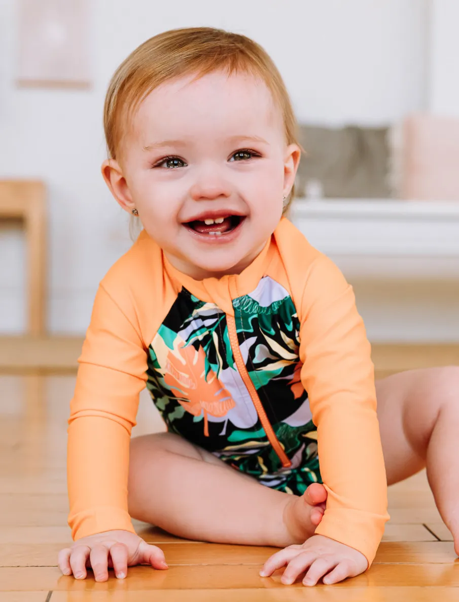 Printed Rash Guard 1-piece Swimsuit